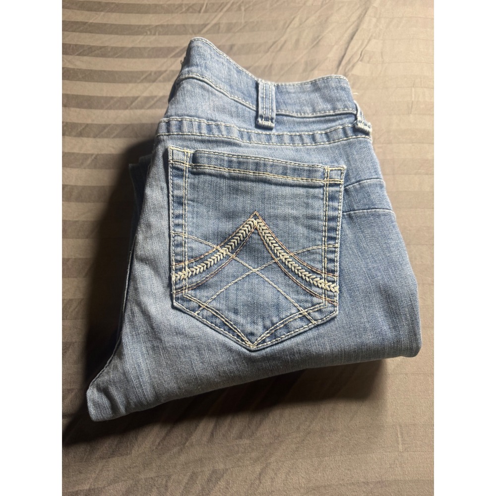 Ariat‎ REAL Denim Women Light Wash Straight Leg Jeans 30S Blue Paisley Waistband